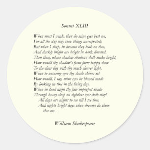 Sonnet # 43 von William Shakespeare Runder Aufkleber
