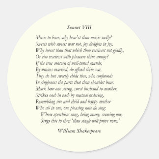 Sonnet # 8 von William Shakespeare Runder Aufkleber