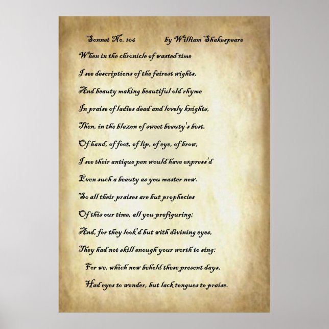 Sonnet Nr. 106 von William Shakespeare Poster (Vorne)