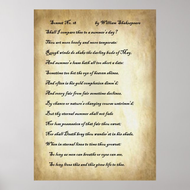 Sonnet Nr. 18 von William Shakespeare Poster (Vorne)