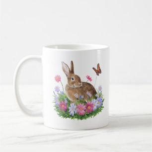 Sonnig mit Schmetterling und Feld der Blume Kaffeetasse