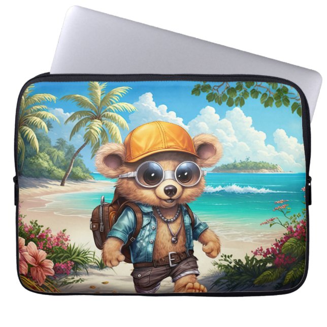 Sonnige Abenteuer mit Strandbär - Für Spaß bereit Laptopschutzhülle (Vorderseite)