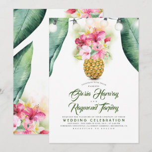Sonnige Ananas Bloral Sommer Vase Beach Hochzeit Einladung