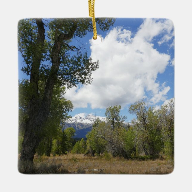 Sonnige Aussicht auf den Grand Teton Keramikornament (Vorderseite)