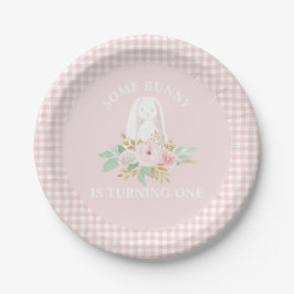 Sonnige Blume und Pink Gingham Birthday Pappteller