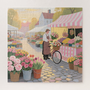 Sonnige Blumenstraßenszene