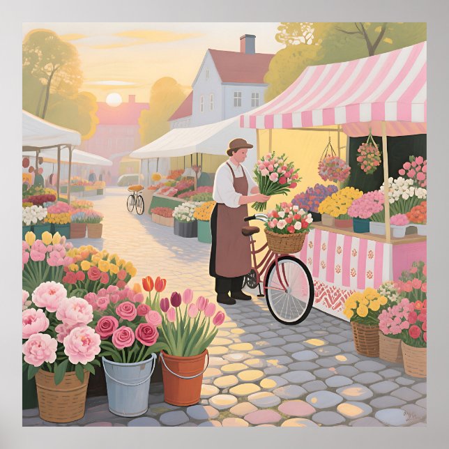 Sonnige Blumenstraßenszene Poster (Vorne)