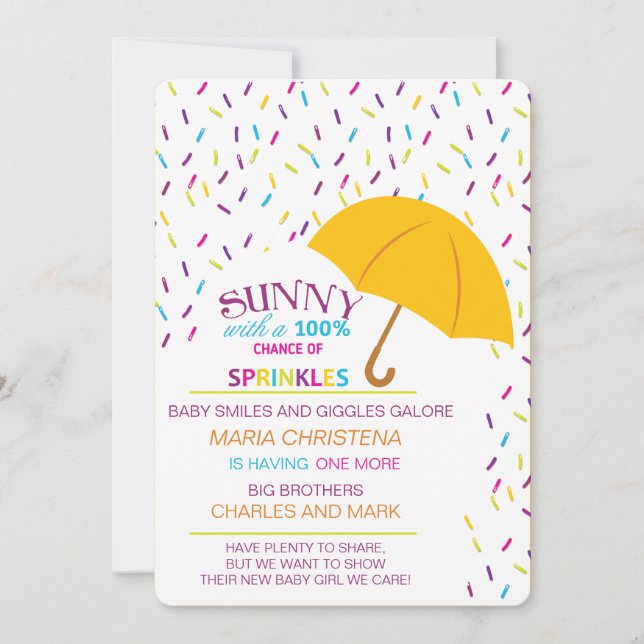 Sonnige Chance Sprinkles Babydusche Einladung (Vorderseite)