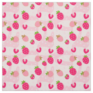 Sonnige Erdbeeren und Wirbel in Rosa, Stoff