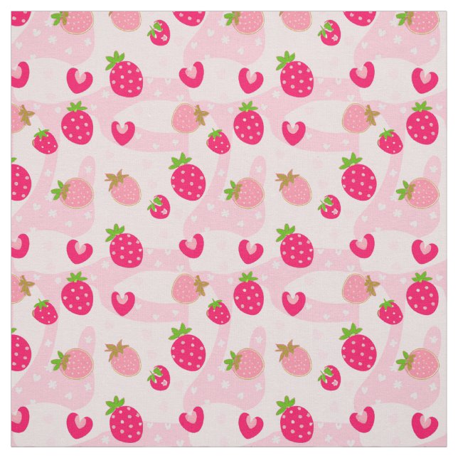 Sonnige Erdbeeren und Wirbel in Rosa, Stoff (Muster)