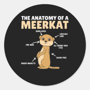Sonnige Erklärung der Anatomie eines Meerkats Runder Aufkleber
