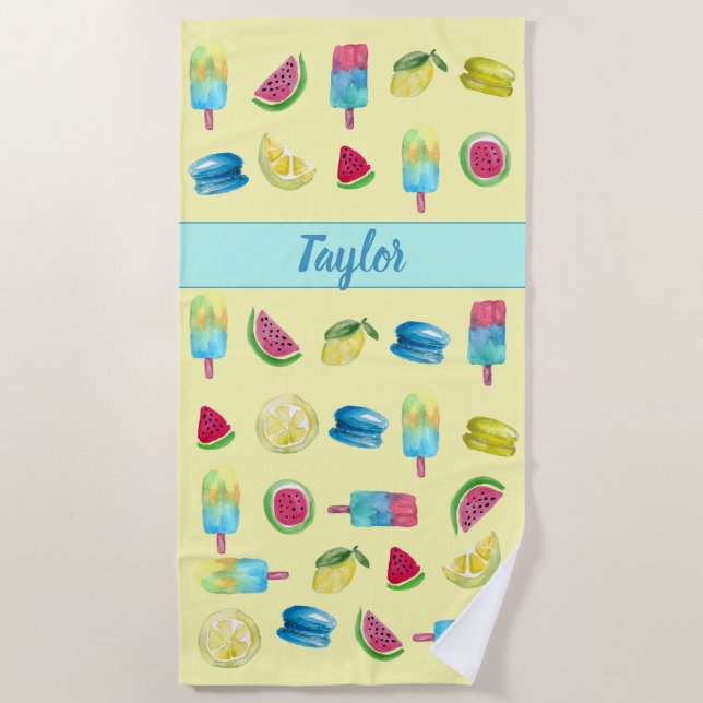 Sonnige Freuden: Watercolor Summer Beach Handtuch (Vorderseite)