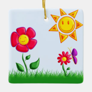 Sonnige Gartenansicht Keramikornament