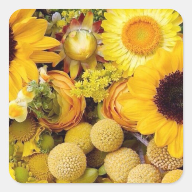 Sonnige Gelbe Flora Quadratischer Aufkleber (Vorderseite)