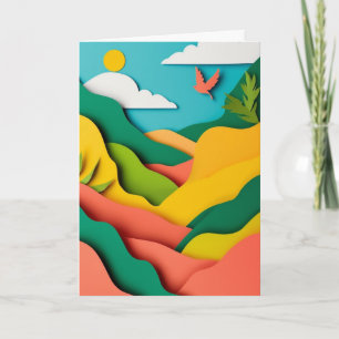 Sonnige geschichtete Papierlandschaft Karte