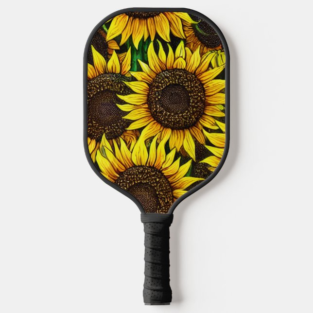Sonnige große Sonnenblumenmuster Pickleball Schläger (Vorderseite)