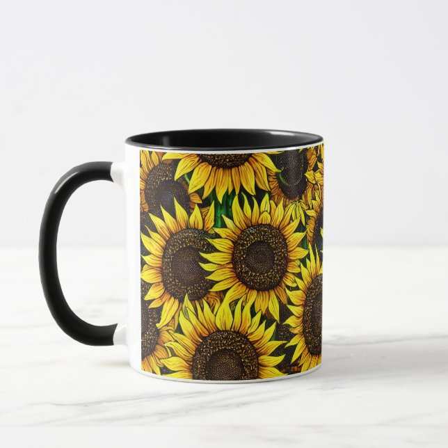 Sonnige große Sonnenblumenmuster Tasse (Links)