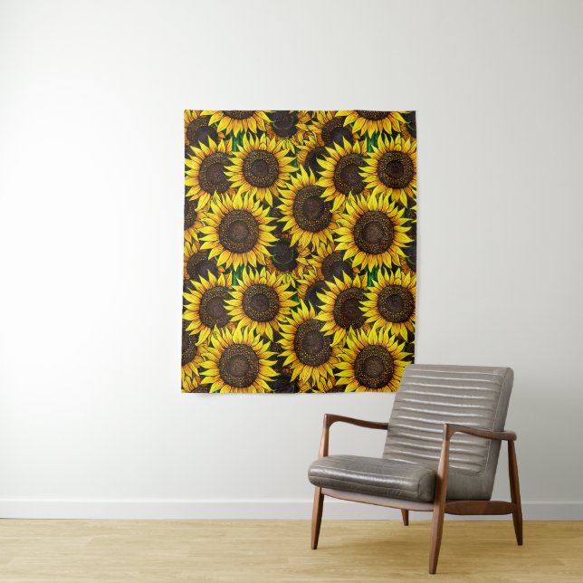 Sonnige große Sonnenblumenmuster Wandteppich (Beispiel)