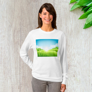 Sonnige grüne Feldlandschaft T-Shirt