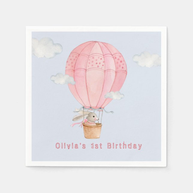 Sonnige in Heißluftballon 1. Geburtstag Serviette (Vorderseite)