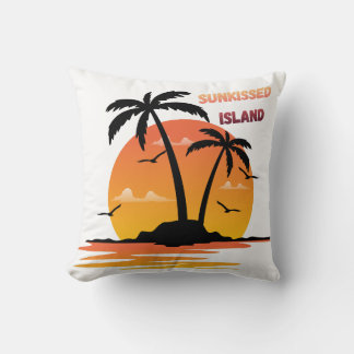 Sonnige Insel Retro-Sonnenuntergang-Palmen-Wurfkis Kissen