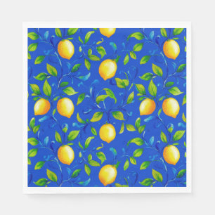 Sonnige italienische Gartenlemonen. Blauer Himmel. Serviette