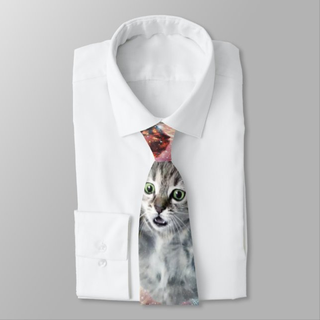 Sonnige Katze im Weltraum Krawatte (Gebunden)