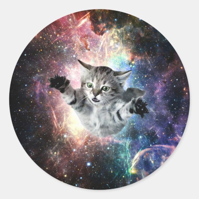 Sonnige Katze im Weltraum Runder Aufkleber (Vorderseite)