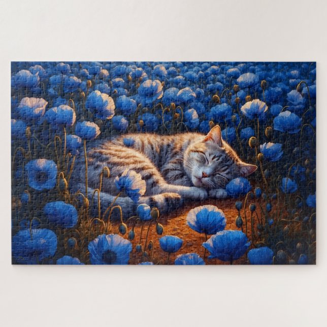 Sonnige Katzenfarbe Schlaf Blumenblau niedliche Na (Horizontal)