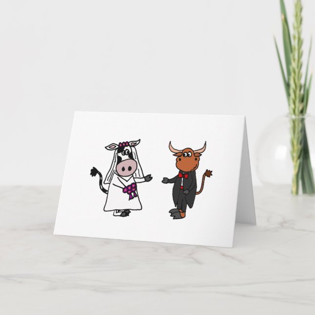 Sonnige Kuh und Bullenhochzeit Karte (Vorderseite)