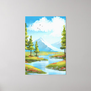 Sonnige Landschaft mit Bergen Leinwanddruck