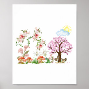 Sonnige Lilien Eichhörnchen spielen Sticker Poster