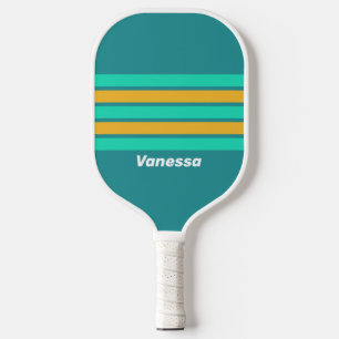 Sonnige Meere über Streifen mit Namen Pickleball Schläger