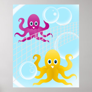Sonnige Oktopoden beim Volleyballspielen Poster