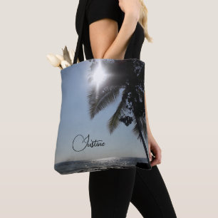 Sonnige Palme Ozean Personalisiert Tasche