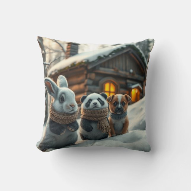 Sonnige, Panda & Puppenstück im Schnee Kissen und  (Vorderseite)