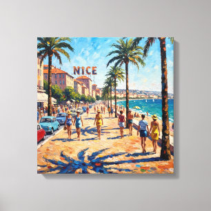 Sonnige Promenade an der Nizza-Riviera auf Leinwan Leinwanddruck