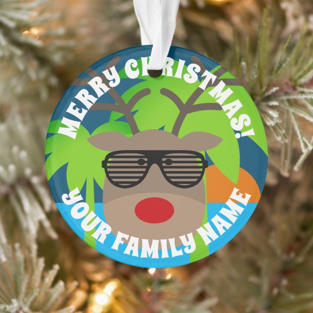 Sonnige Rentiere mit Sonnenbrille tropische Weihna Ornament (Baum)