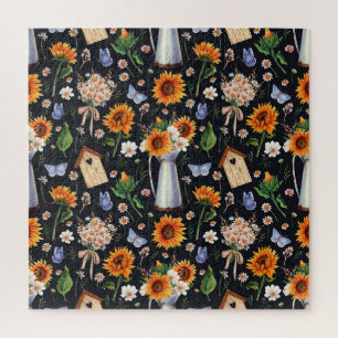 Sonnige Rustikale Wasserfarbe Muster Sonnenblumen