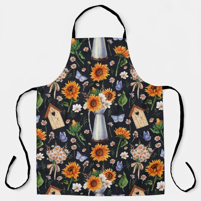 Sonnige Rustikale Wasserfarbe Muster Sonnenblumen Schürze (Vorderseite)