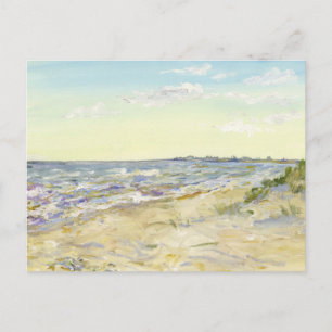 Sonnige Sandstrand- und Blaue Meer-Wasserfarbe Postkarte