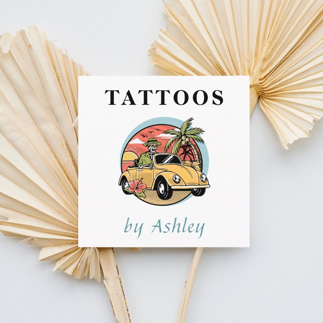 Sonnige Skull Illustration Tropische Exotische Tat Quadratische Visitenkarte (Von Creator hochgeladen)