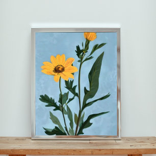 Sonnige Sonnenblumen am klaren blauen Tag Fotodruck