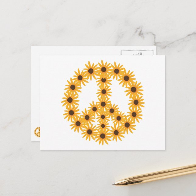 Sonnige Sonnenblumen Peace Signature Postkarten (Vorderseite/Rückseite Beispiel)