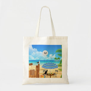 Sonnige Sonnensommer Strand Ozean Szene monogramm Tragetasche
