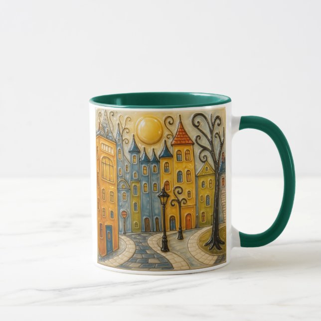 Sonnige Stadt am frühen Morgen Tasse (Rechts)