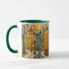 Sonnige Stadt am frühen Morgen Tasse