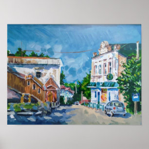 Sonnige Stadtstraße Impressionistisches Poster C