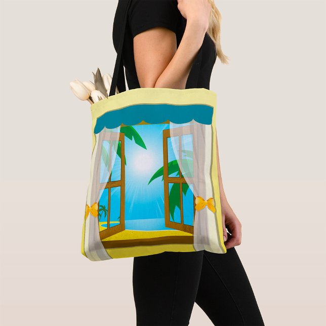 Sonnige Strandansicht durch offenes Fenster Tasche (Von Creator hochgeladen)