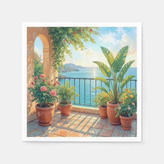 Sonnige Strandterrasse Serviette (Vorderseite)